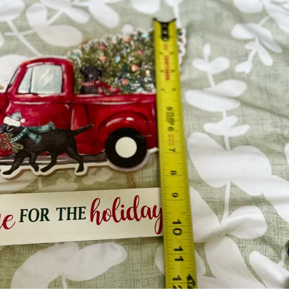 Christmas Festive Red Truck Black Dogs Christmas Tree Wood Wall Hanging Decor